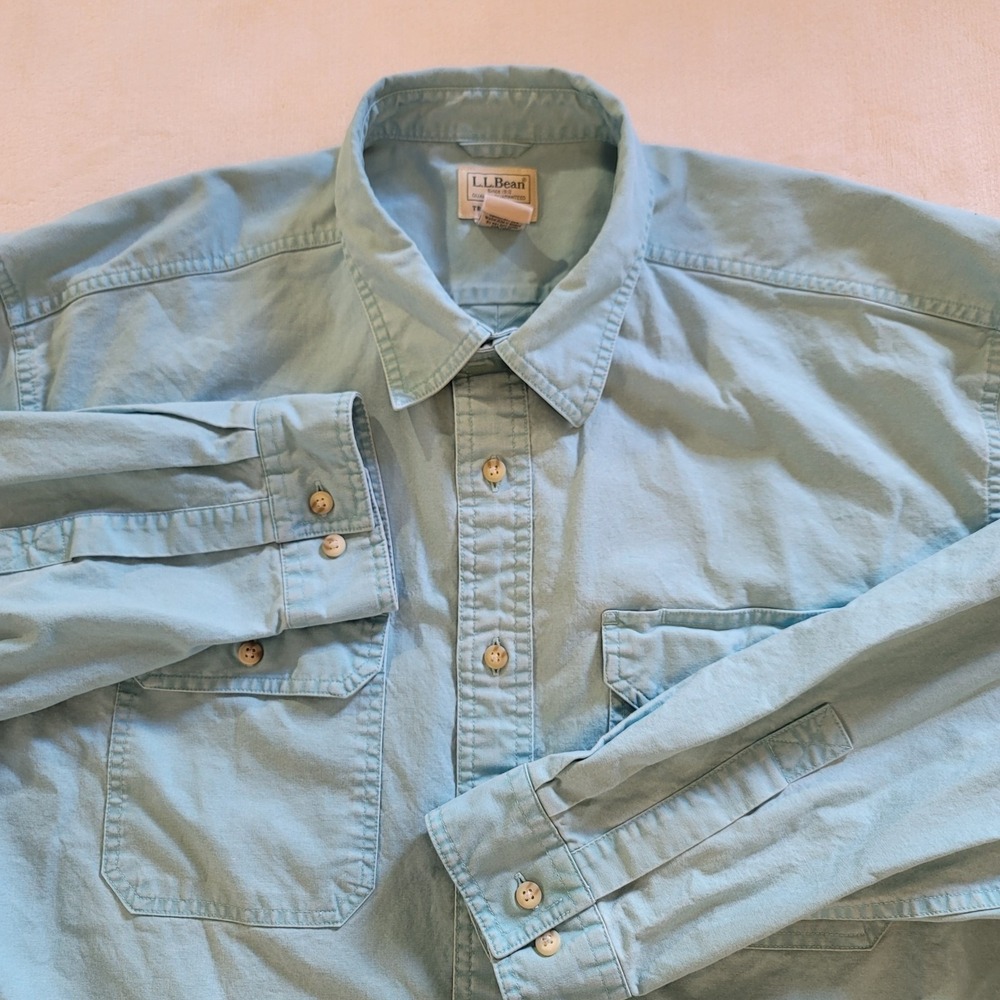 L.L. Bean Button Down Shirt Mens XL Regular Blue Cotton Traditional‎ Fit 270133